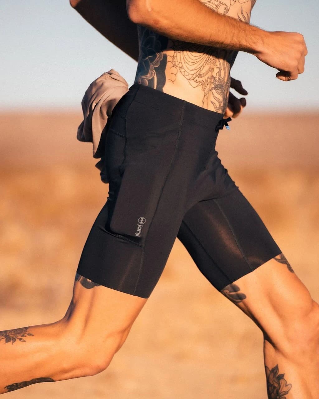 Running shorts in motion